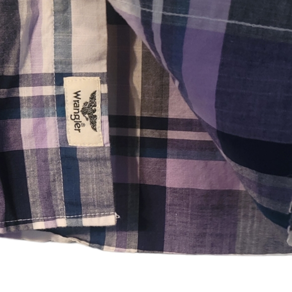 Wrangler Flex For Comfort Shirt Mens 2XL Button Down Cotton Blend Purple Plaid - Picture 3 of 6